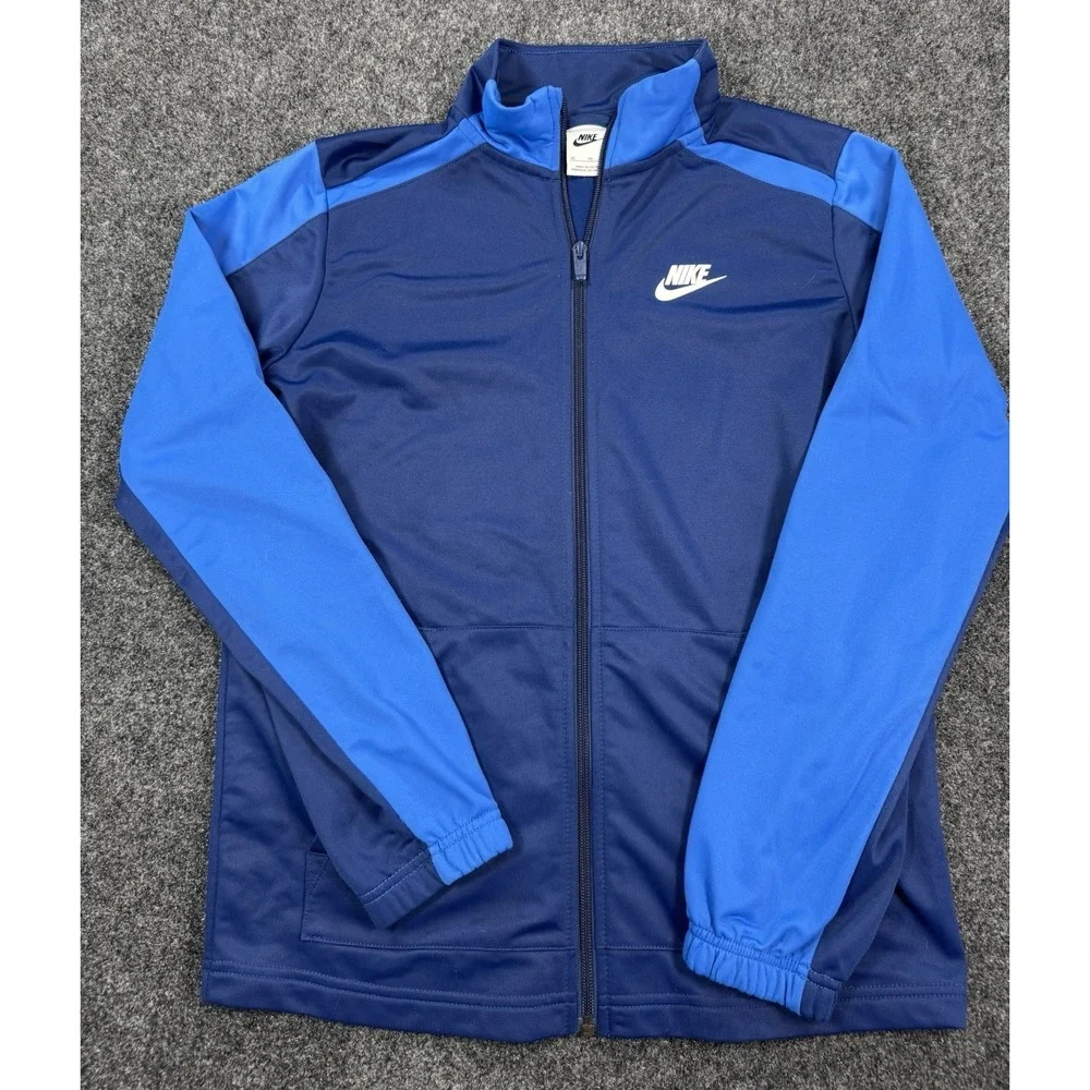 Nike Youth XL Full Zip Track Jacket Blue Swoosh Athletic Sportswear Spell Out